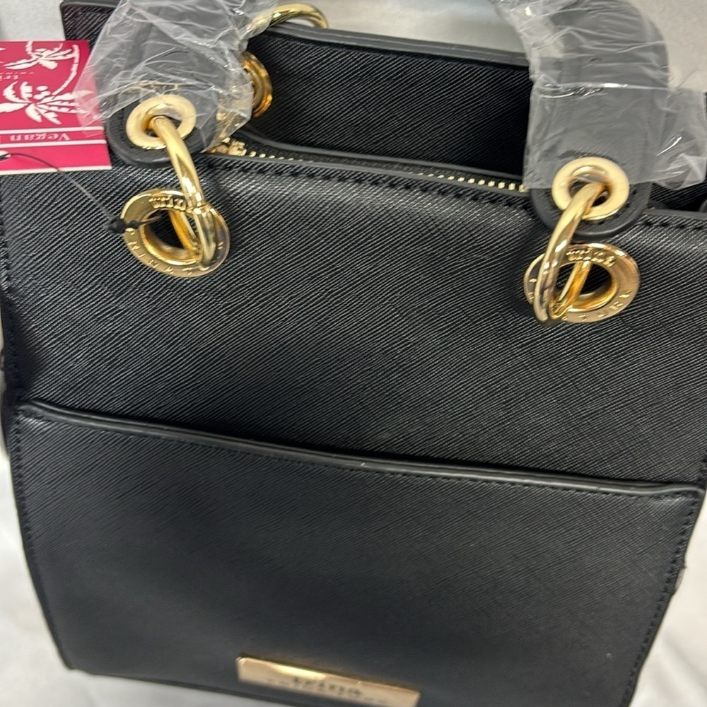 Trina Turk Black Vegan Leather double handle crossbody w/front slip pocket Bag - Picture 15 of 15